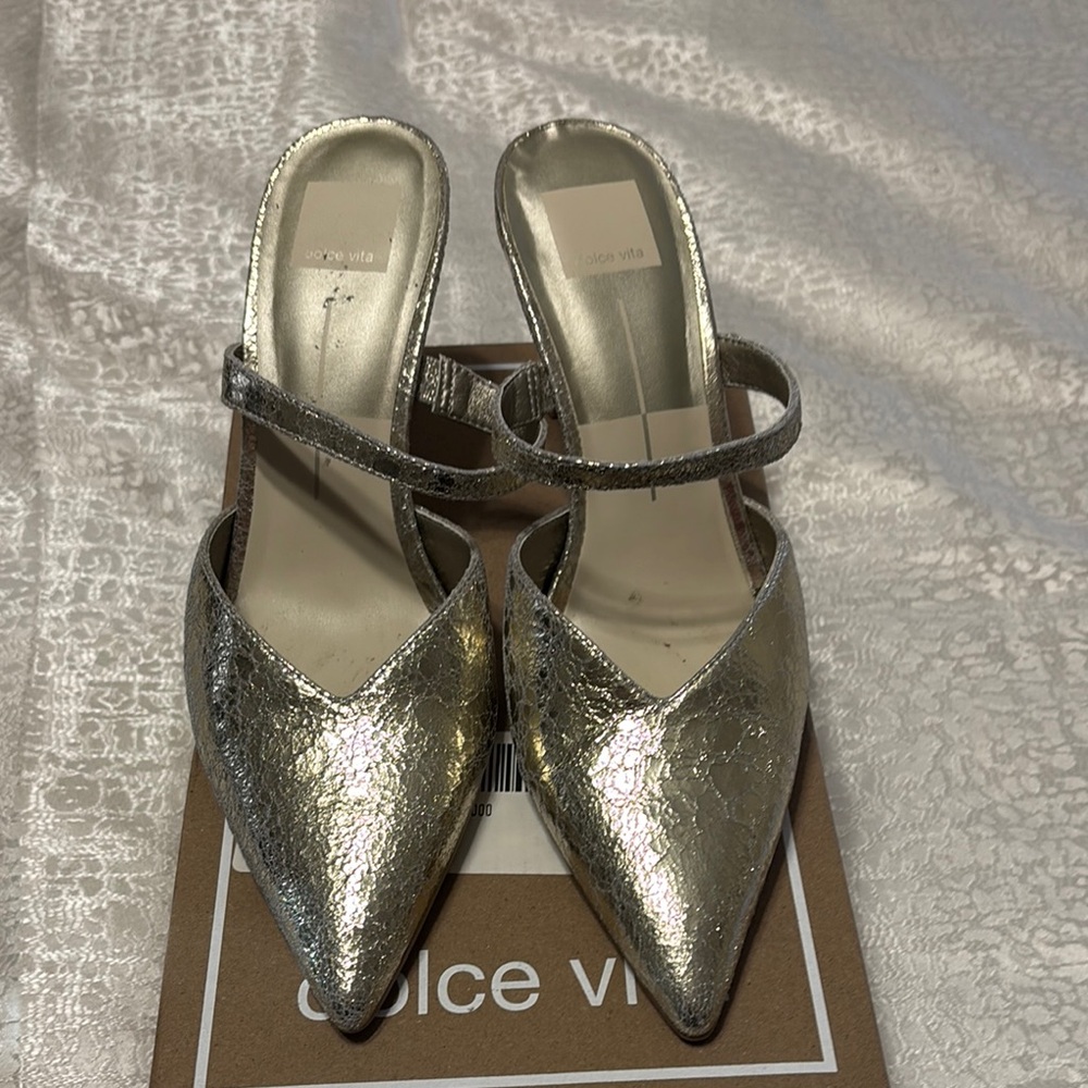 Dolce Vita platinum distressed mule heel